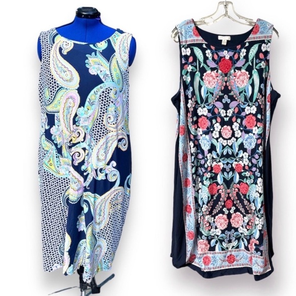 Lot of Two Charter Club Colorful Patterned Sleeveless Tank Dresses Plus Size 2X - Picture 1 of 15